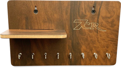 7CR Half-Shelf (WB) Wood Key Holder(8 Hooks, Brown)