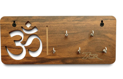 7CR Om Key Holder (WB) Wood Key Holder(5 Hooks, Brown)