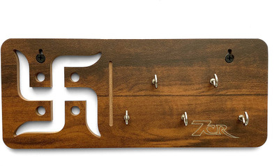 7CR Swastik-KH (WB) Wood Key Holder(5 Hooks, Brown)
