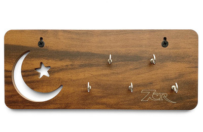 7CR Moon Star-KH (WB) Wood Key Holder(5 Hooks, Brown)