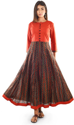 KALAGRAM Women Chevron/Zig Zag Flared Kurta(Multicolor)