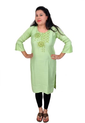 A P creation Women Embroidered Straight Kurta(Light Green)