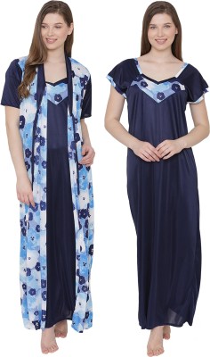 PHALIN Women Nighty with Robe(Light Blue, Dark Blue, White)