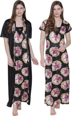 PHALIN Women Nighty with Robe(Multicolor)