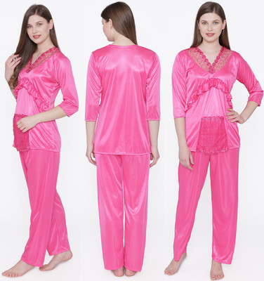 ROWENA Women Solid Pink Top & Pyjama Set