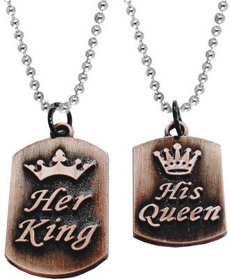 Shiv Jagdamba Valentine'S Day Gift Matching Puzzle King And Queen Locket With 2 Chain His And Her Rhodium Zinc, Metal