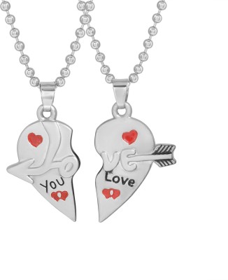 DULCI Silver Plated Broken Heart-Shaped with Arrow I Love You Split Half Buff Break Apart 2 Pcs Valentines Day Gifts Fashion Pendant Locket Necklace Gifts Jewelry for Unisex Silver Brass Pendant