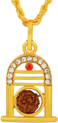 Morvi Gold Plated Brass CZ 24KT Micron, Mahadev Symbol with Rudraksha, Temple Jewellery Pendant Locket Chain for Men and Women Gold-plated Brass Pendant