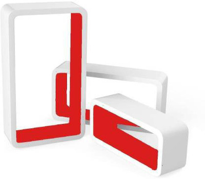 OnlineCraft Wooden Wall Shelf(Number of Shelves - 3, Red, White)