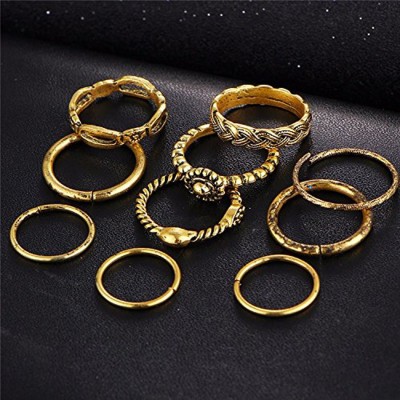 Shining Diva Set of 10 Boho Midi Finger Ring Metal Gold Plated Ring Set