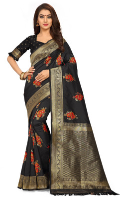 panchaamrit Woven Banarasi Jacquard, Art Silk Saree(Black)
