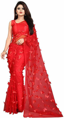 nv patel Embroidered Bollywood Net Saree(Red)