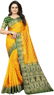 Perfect Wear Woven Banarasi Cotton Silk Saree(Multicolor)