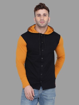 BEYOU FASHION Solid Men Hooded Neck Black, Gold T-Shirt