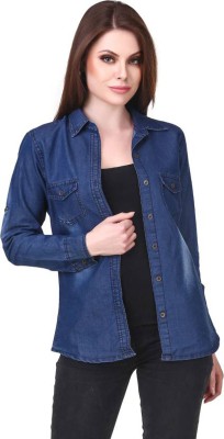 Raffle Toss Women Solid Casual Blue Shirt