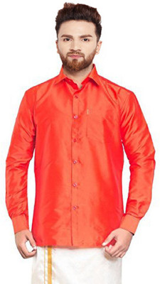 SJSilk Men Solid Formal Red Shirt