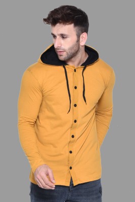 Trendfull Solid Men Hooded Neck Yellow T-Shirt