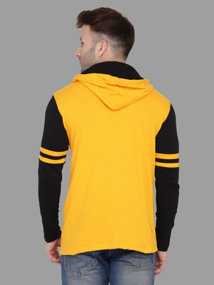 Trendfull Solid Men Hooded Neck Black, Yellow T-Shirt