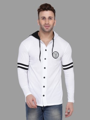 Trendfull Solid Men Hooded Neck White T-Shirt