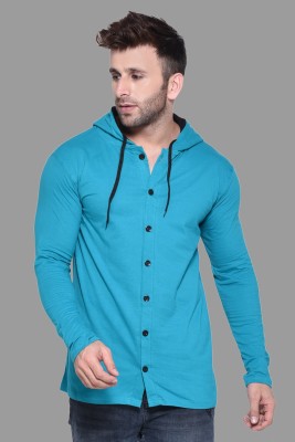 Lawful Casual Solid Men Hooded Neck Light Green T-Shirt