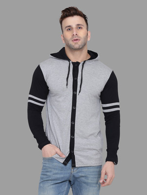 BEYOU FASHION Colorblock Men Hooded Neck Black, Grey T-Shirt