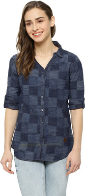 CAMPUS SUTRA Women Checkered Casual Blue Shirt