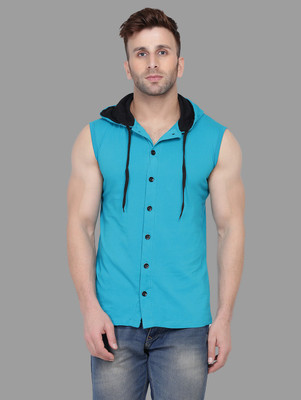 BEYOU FASHION Solid Men Hooded Neck Light Green T-Shirt