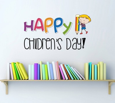 Wallzone 50 cm Happy Childrens Day Removable Sticker(Pack of 1)