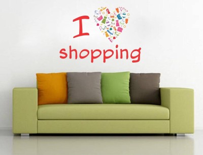 WALLSTICK 72 cm I Love Shopping Quotes (50 x 30 cm) Self Adhesive Sticker(Pack of 1)