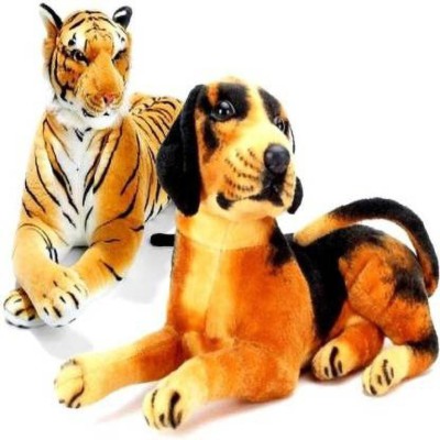 Vijaya Retail Vijaya- combo offer 2 pic Tiger& Dog 32 cm & unique color (Black & Brown) decoration Car & home/ office  - 32 cm(Brown & black)