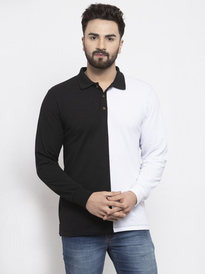 KALT Colorblock Men Polo Neck Black T-Shirt