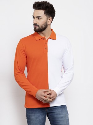 KALT Colorblock Men Polo Neck Orange T-Shirt