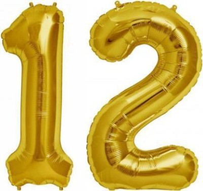 Juneja Enterprises Solid Golden ' 12 ' Numerical Foil Balloon(Gold, Pack of 2)