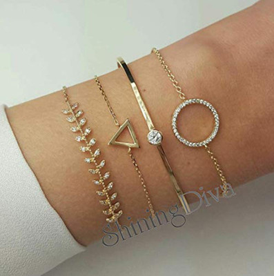 Shining Diva Alloy Cubic Zirconia Gold-plated Bracelet Set(Pack of 4)