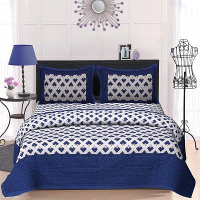 JaipurLoom 3000 TC Cotton Double Printed Flat Bedsheet(Pack of 1, Blue)