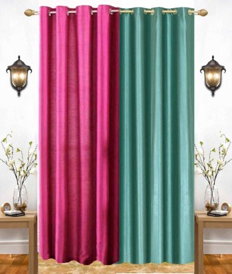 India Furnish 213 cm (7 ft) Polyester Semi Transparent Door Curtain (Pack Of 2)(Plain, Solid, Turquoise:Hot Pink)