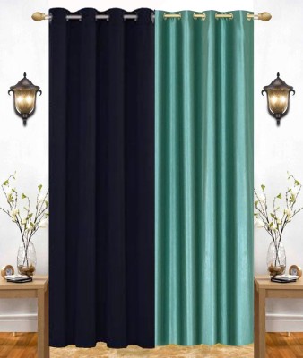 India Furnish 213 cm (7 ft) Polyester Transparent Door Curtain (Pack Of 2)(Plain, Solid, Turquoise:Black)