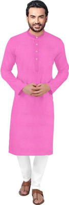 PARALLEL TIMES Men Solid Straight Kurta(Pink)