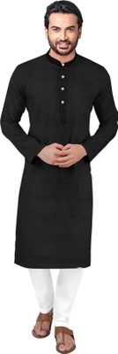 PARALLEL TIMES Men Solid Straight Kurta(Black)