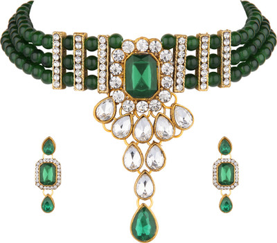 taransha Alloy Gold-plated Green, Silver Jewellery Set(Pack of 1)