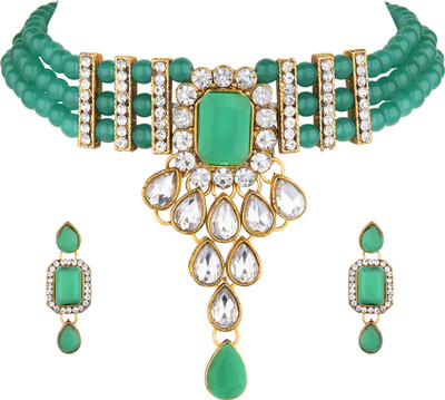 Padmavati Alloy Gold-plated Green, White Jewellery Set(Pack of 1)