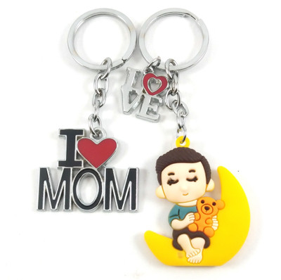 Isk Cute boy seitting on The Moon Multi Color and Red Black Color Love mom Keychain Beautiful Design Best Gifts for mom Key Chain