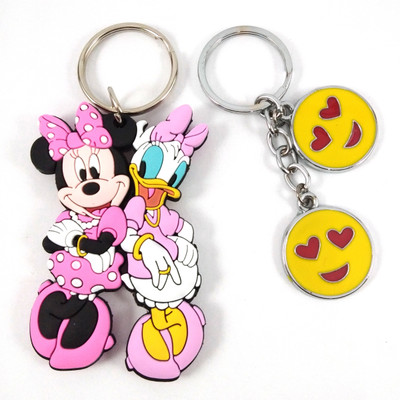 Isk Beautiful Mini Mouse with Daisy Duck Multi Color from Both Sides Same and Yellow Smiley Keychain Key Chain