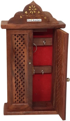 DESI KARIGAR Wood Key Holder(6 Hooks, Brown)