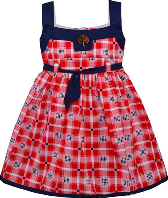 Wishkaro Girls Midi/Knee Length Casual Dress(Red, Sleeveless)
