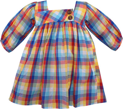 Wishkaro Girls Midi/Knee Length Casual Dress(Multicolor, Full Sleeve)