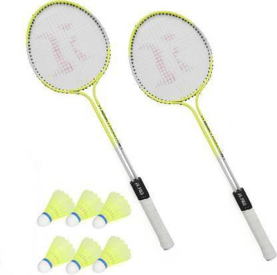 sports trading sp BEST QUALITY DOUBLE SHAFT RACQUIT WITH 6 PLASTIC SHUTTEL COCK Badminton Kit Badminton Kit
