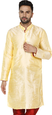 SKAVIJ Men Self Design Straight Kurta(Beige)