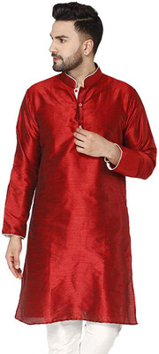 SKAVIJ Men Self Design Straight Kurta(Red)