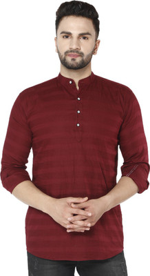 FUBAR Men Striped Straight Kurta(Maroon)